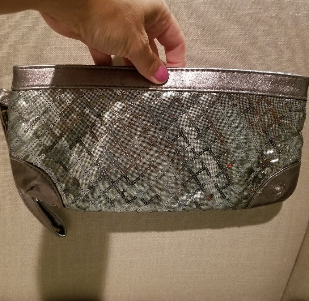 Silver wristlet clutch
